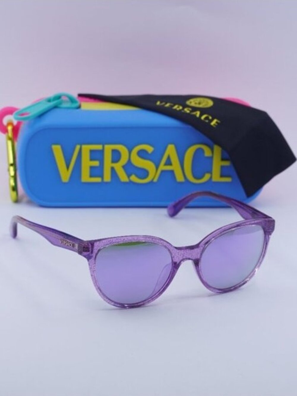 Versace Kids VK4427U 53734V Cat Eye Sunglasses - Lilac Glitter/Grey Mirror